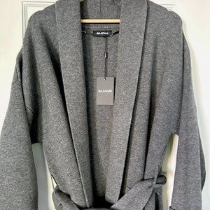 NAADAM Luxe Merino Cashmere Tie Waist Coat in "granite" Size L, BRAND NEW